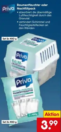 Netto Marken-Discount Priva Raumentfeuchter oder Nachfüllpack Angebot