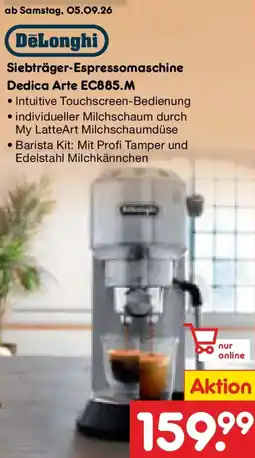 Netto Marken-Discount DeLonghi Siebträger-Espressomaschine Dedica Arte EC885.M Angebot