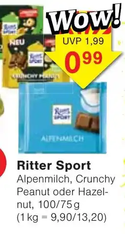 Wiglo Wunderland Ritter Sport Alpenmilch, Crunchy Peanut oder Hazelnut Angebot