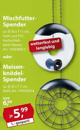 Sonderpreis Baumarkt Mischfutter Spender oder Meisenknödel-Spender Angebot