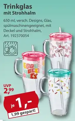Sonderpreis Baumarkt Trinkglas mit Strohhalm Angebot
