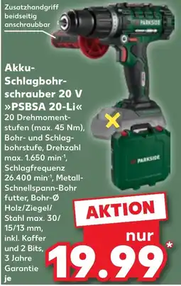 Kaufland Akku-Schlagbohrschrauber 20 V »PSBSA 20-Li« Angebot
