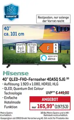 METRO Hisense 40" QLED-FHD-Fernseher 40A5Q 5JG Angebot