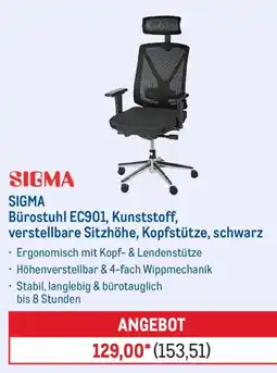 METRO SIGMA Bürostuhl EC901, Kunststoff, verstellbare Sitzhöhe, Kopfstütze, schwarz Angebot