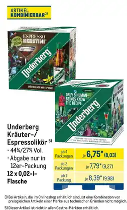 METRO Underberg Kräuter-/Espressolikör Angebot