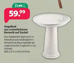 Kiebitzmarkt Vogelbad aus cremefarbener Keramik auf Sockel Angebot