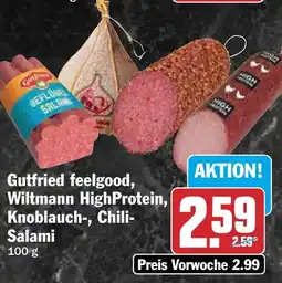 HIT Gutfried feelgood, Wiltmann HighProtein, Knoblauch-, Chili-Salami Angebot