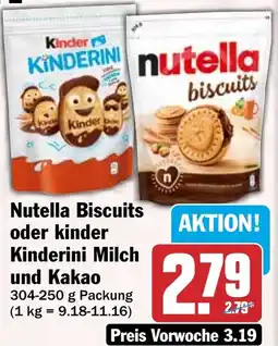 HIT Nutella Biscuits oder Kinder Kinderini Milch und Kakao Angebot