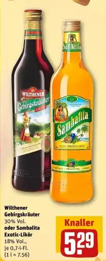 REWE Wilthener Gebirgskräuter oder Sambalita Exotic-Likör Angebot