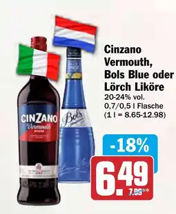 HIT Cinzano Vermouth, Bols Blue oder Lörch Liköre Angebot