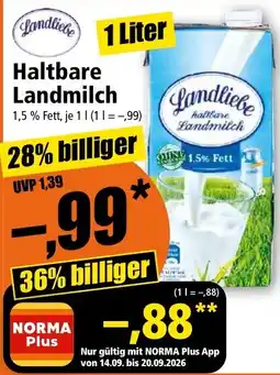 Norma Landliebe haltbare Landmilch Angebot