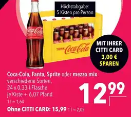 CITTI Markt Coca-Cola, Fanta, Sprite oder mezzo mix Angebot