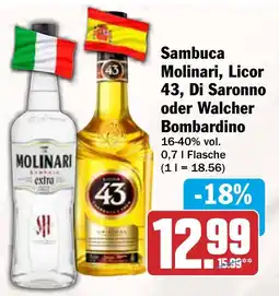 AEZ Sambuca Molinari, Licor 43, Di Saronno oder Walcher Bombardino Angebot