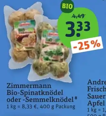 tegut Zimmermann Bio-Spinatknödel oder -Semmelknödel Angebot