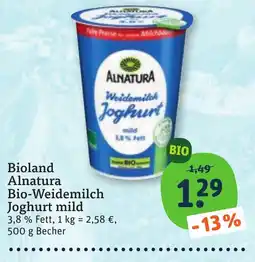 tegut Bioland Alnatura Bio-Weidemilch Joghurt mild Angebot
