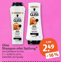 tegut Gliss Shampoo oder Spülung Angebot