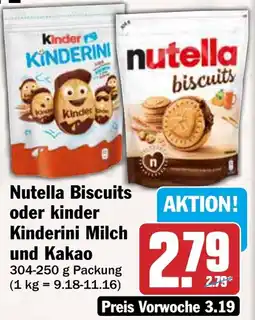 AEZ Nutella Biscuits oder Kinder Kinderini Milch und Kakao Angebot