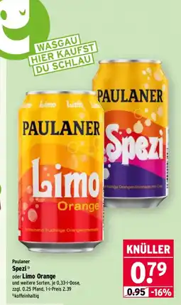 Wasgau Paulaner Spezi oder Limo Orange Angebot