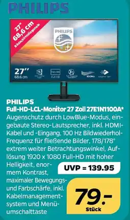 Netto PHILIPS Full-HD-LCL-Monitor 27 Zoll 27E1N1100A Angebot