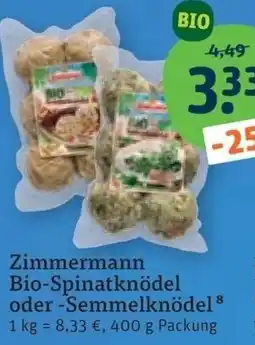tegut Zimmermann Bio-Spinatknödel oder Semmelknödel Angebot