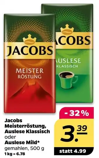 NETTO Jacobs Meisterröstung, Auslese Klassisch oder Auslese Mild 500g Angebot