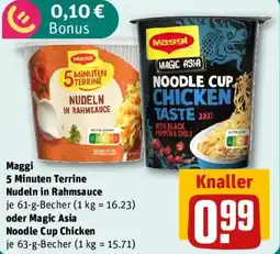 REWE Maggi 5 Minuten Terrine Nudeln in Rahmsauce oder Magic Asia Noodle Cup Chicken Angebot