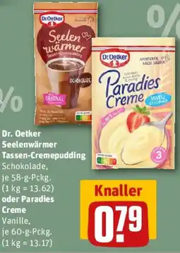 REWE Dr. Oetker Seelenwärmer Tassen-Cremepudding oder Paradies Creme Angebot