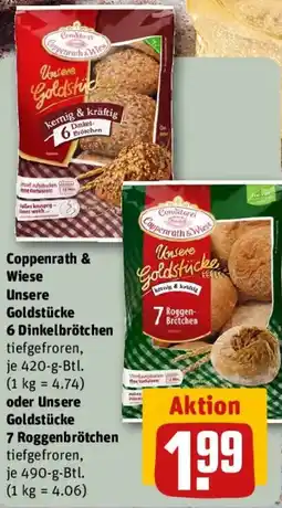 REWE Coppenerath & Wiese Unsere Goldstücke 6 Dinkelbrötchen oder Unsere Goldstücke 7 Roggenbrötchen Angebot