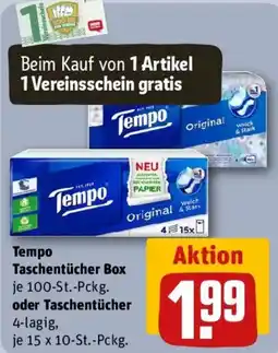 REWE Tempo Taschentücher Box oder Taschentücher Angebot