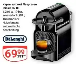 Globus Baumarkt Kapselautomat Nespresso Inissia EN 80 DeLonghi Angebot