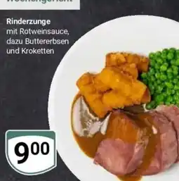 Globus Baumarkt Rinderzunge mit Rotweinsauce, dazu Buttererbsen und Kroketten Angebot