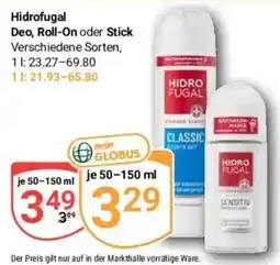 Globus Baumarkt Hidrofugal Deo, Roll-On oder Stick Angebot