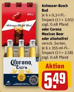 REWE Anheuser Busch Bud oder Corona Mexican Beer oder alkoholfrei Angebot