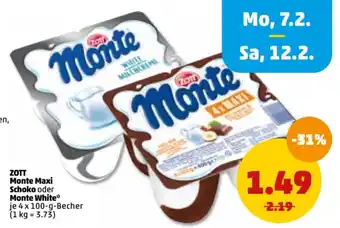 PENNY Zott Monte Maxi Shoko oder Monte White 4 x 100g Angebot