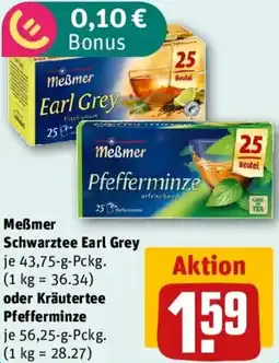 REWE Meẞmer Schwarztee Earl Grey oder Kräutertee Pfefferminze Angebot