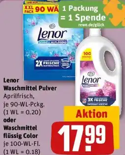 REWE Lenor Waschmittel Pulver oder Waschmittel flüssig Color Angebot