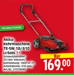 Herkules Baumarkt Li-Solo Akku-Kehrmaschine TE-SW 18/610 Angebot