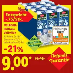 Lidl MILBONA Haltbare Vollmilch Angebot
