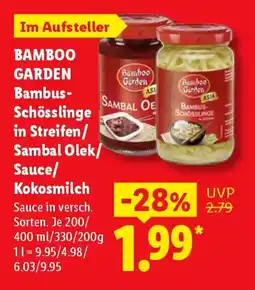 Lidl BAMBOO GARDEN Bambus-Schösslinge in Streifen/ Sambal Olek/ Sauce/ Kokosmilch Angebot