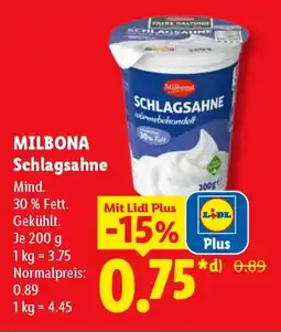 Lidl MILBONA Schlagsahne Angebot