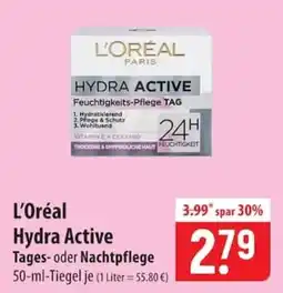 Famila Nord Ost L'Oréal Hydra Active Tages- oder Nachtpflege Angebot