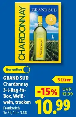 Lidl GRAND SUD Chardonnay 3-l-Bag-in- Box, Weiß-wein, trocken Angebot