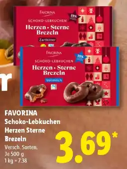 Lidl FAVORINA Schoko-Lebkuchen Herzen Sterne Brezeln Angebot