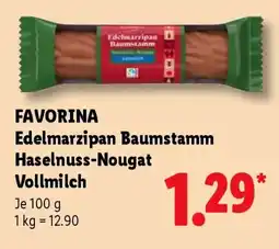 Lidl FAVORINA Edelmarzipan Baumstamm Haselnuss-Nougat Vollmilch Angebot