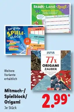 Lidl Mitmach-/ Spielblock/ Origami Angebot