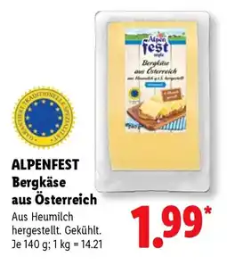 Lidl ALPENFEST Bergkäse aus Österreich Angebot