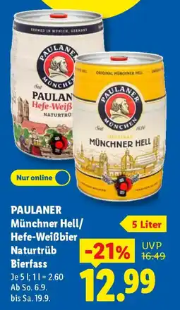 Lidl PAULANER Münchner Hell/Hefe-Weißbier Naturtrüb Bierfass Angebot