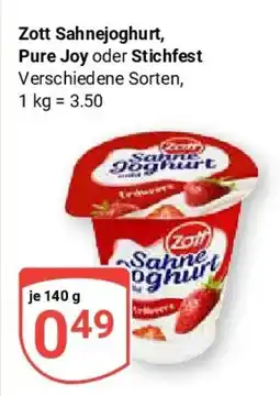 Globus Zott Sahnejoghurt, Pure Joy oder Stichfest Angebot