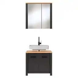 Netto Marken-Discount Badmöbel-Set Carbona 2-teilig, Waschbeckenunterschrank & Spiegelschrank, Anthrazit/Artisan Eiche Angebot