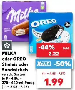 Kaufland MILKA oder OREO Stieleis oder Sandwichleis Angebot